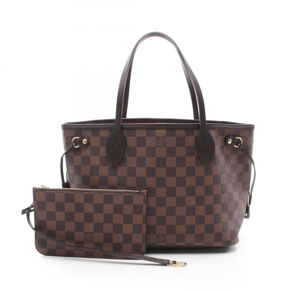 Louis Vuitton Neverfull Tote Bag Leather Damier Brown - Picture 1 of 7